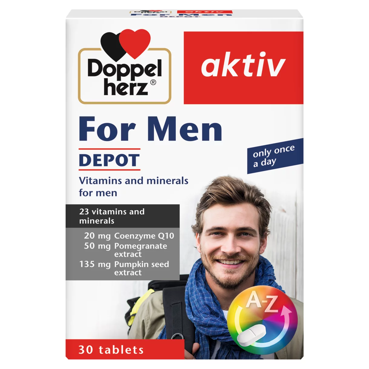 Illustration of the product packaging Doppelherz aktiv For Men DEPOT front view